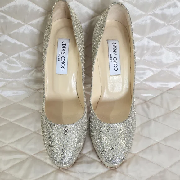 Jimmy Choo Gold Glitter Platform Pumps - Women's - Picture 6 of 6